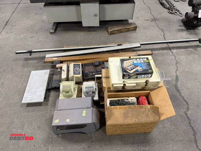Lot 1-15308 - Large lot of assorted office supplies, includes (1) Honeywell PM43 label printer, (2) Dollar and Cen...
