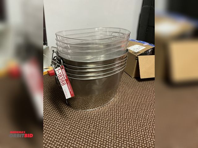 Lot 1-18388 - (5) stainless buckets with handles &amp; (4) acrylic  buckets
