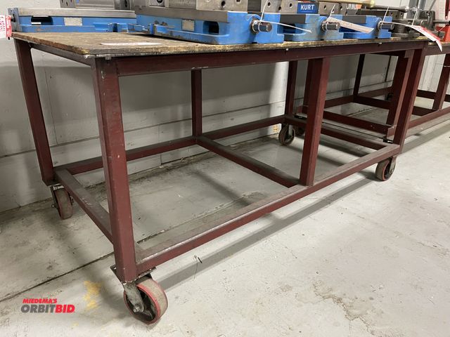 Lot 1-19351 - (1) heavy duty steel rolling shop table, approx. 76" long x 40.5", does not include contents, table ...