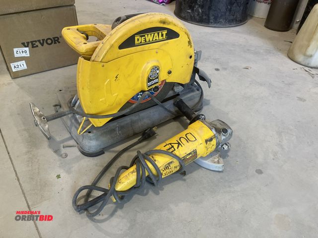 Lot 1-18755 - (1) DeWalt 14" chop saw, and (1) DeWalt, DW840, 7" angle grinder, both are for parts or repair.
