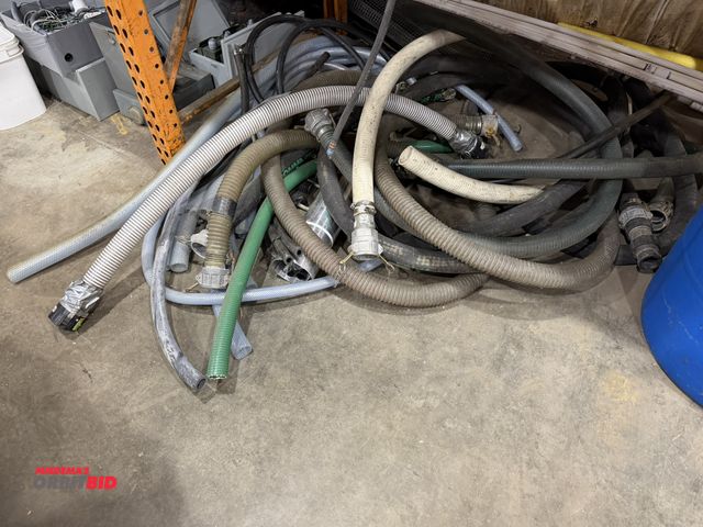 Lot 1-18664 - Lot of assorted reinforced hose, various sizes and lengths, and assorted 3" hard hose with banjo cla...