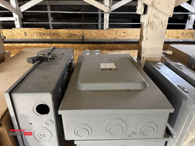 Lot 1-4478 - Lot of (3) 200 amp Square-D heavy duty safety switches, and (3) temporary breaker panels.
