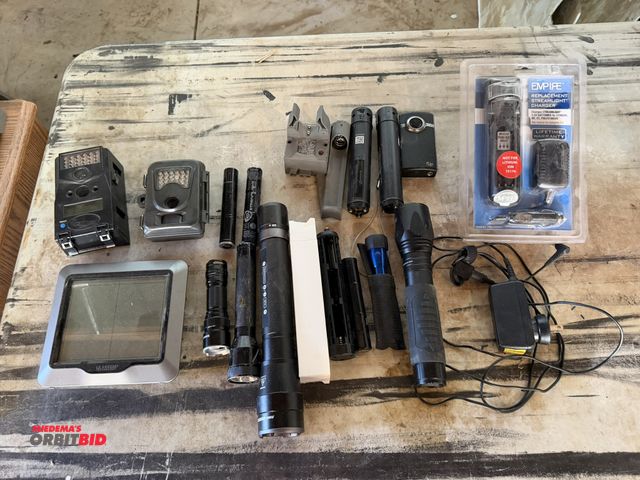 Lot 1-8348 - Large lot of assorted items, includes various flashlights, (1) La Crosse Technology weather station,...