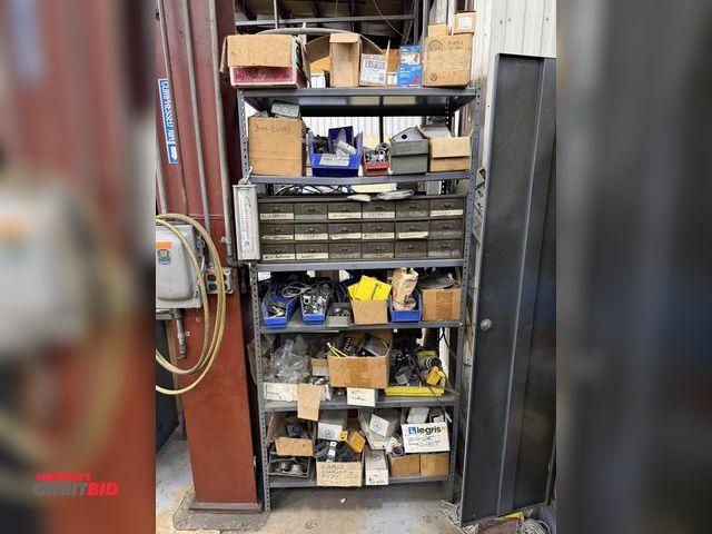 Lot 1-15361 - Lot with (2) racks, each measures 36" x 12" x 75" tall, with contents including an 18-drawer electri...