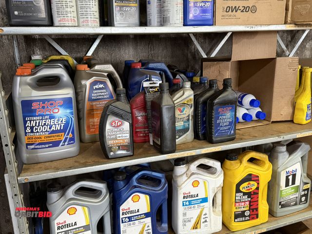 Lot 1-1223 - Entire content of shelf shown in photos, includes (3) full gallons of Shop Pro Extended Life Antifre...