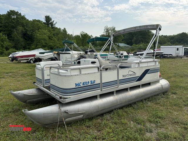 Lot 1-6513 - (1) Northwood 14' pontoon boat, for parts or repair only, 25 HP Mercury outboard motor, has weather ...