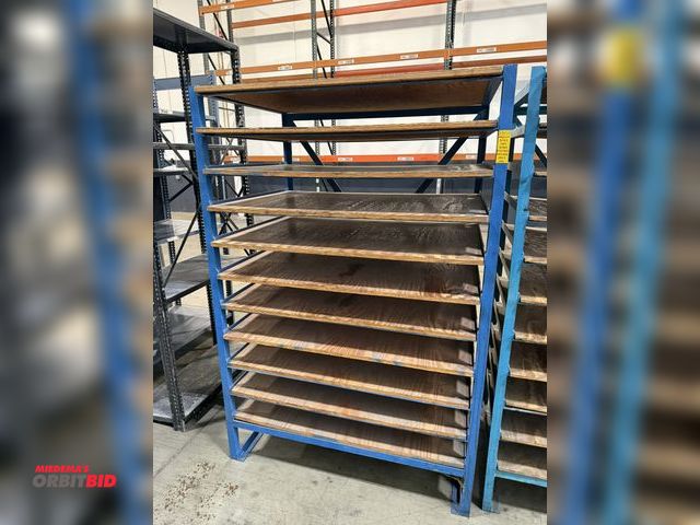 Lot 1-5504 - (1) 47" width x 71" height x 31" depth custom built steel shelving unit with 11 plywood shelves.