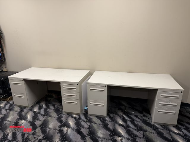 Lot 1-11267 - Lot of (2) steel frame Formica top desks, 63" x approx. 30" x 29" tall.