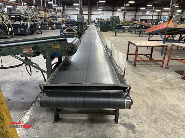 Lot 1-14351 - (1) Hytrol approx. 109' length x 36" width belt over roller conveyor with adjustable height legs, 20...