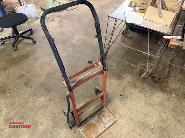 Lot 1-18806 - (1) 2-wheel dolly with layback wheels, and 7" diameter plastic main wheels.
