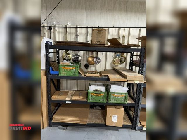 Lot 1-18753 - (1) rack, 77" x 24" x 72" tall, with contents of assorted grandfather clock pendulums, pendulum plat...