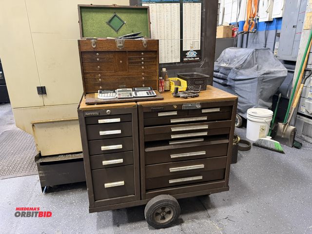 Lot 1-10125 - Lot including (1) 20" width x 16" height x 9.5" depth wood machinists tool box, and (1) Kennedy 40.5...