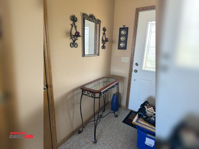 Lot 1-19191 - (1) approx. 32" wood and glass table, decorative mirror with sconce candle holders, and (1) humidity...