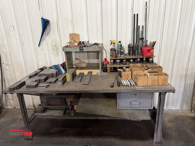 Lot 1-6283 - (1) 72" width x 34" height x 36" depth steel work bench with assorted tooling, including various too...