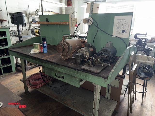 Lot 1-4715 - (1) 74" long wooden and metal work bench with (3) assorted electrical motors (may be for parts or re...