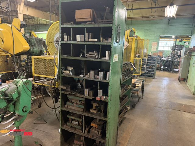 Lot 1-18621 - (1) 30" width x 87" height x 24" depth steel cabinet full of assorted steel blocks, punch dies, and ...