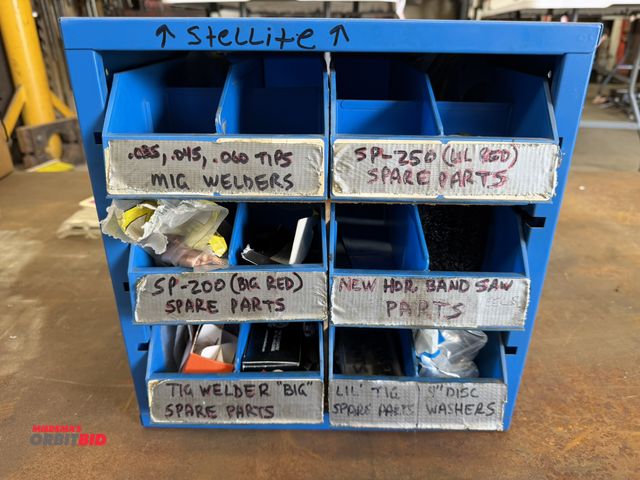 Lot 1-6179 - (1) 13" width x 13" height x 10" depth metal hardware storage container with (6) plastic divided dra...