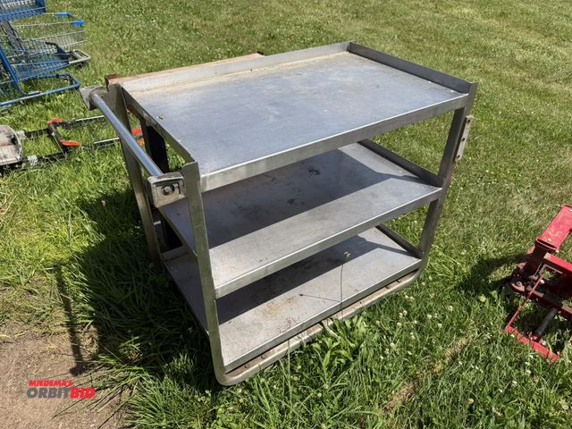 Lot 1-8546 - (1) steel cart, 31" x 21", and rolling steel cart with wood top.