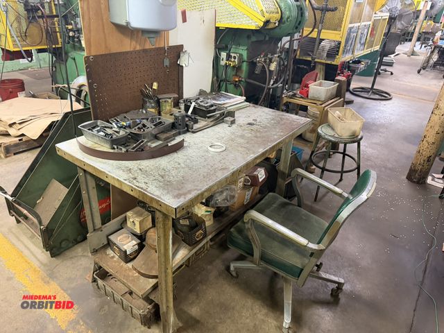 Lot 1-18614 - (1) 48" width x 34" height x 30" depth steel work bench with assorted contents, including various he...