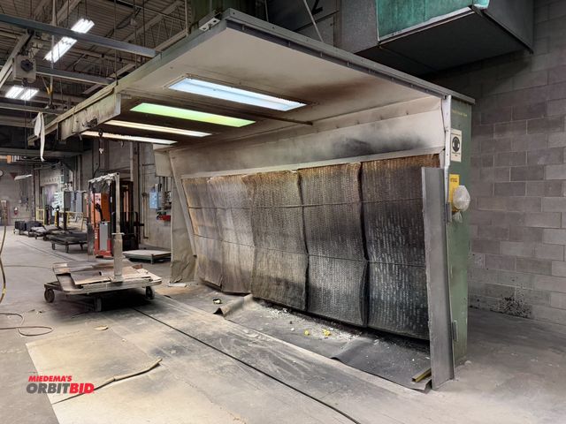 Lot 1-17265 - (1) Small stain area paint booth, approx. 17' length x 8' height booth with filters, overhead lights...