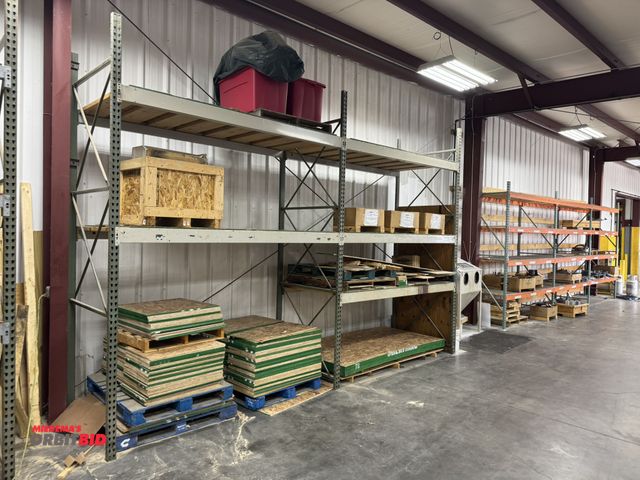 Lot 1-19498 - (2) sections of Teardrop style pallet racking, includes (3) 48" x 12' tall uprights (3" x 1.5"), (10...
