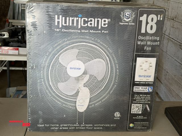 Lot 1-8365 - (1) new Hurricane 18" oscillating wall mount fan.