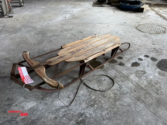 Lot 1-12309 - (1) Speedway wood and metal vintage sled, approx. 45".