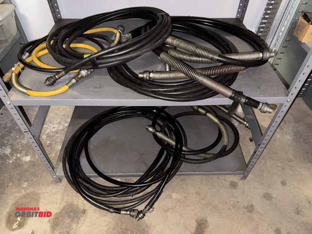 Lot 1-6416 - Large assortment of hydraulic hoses with quick connect ends.