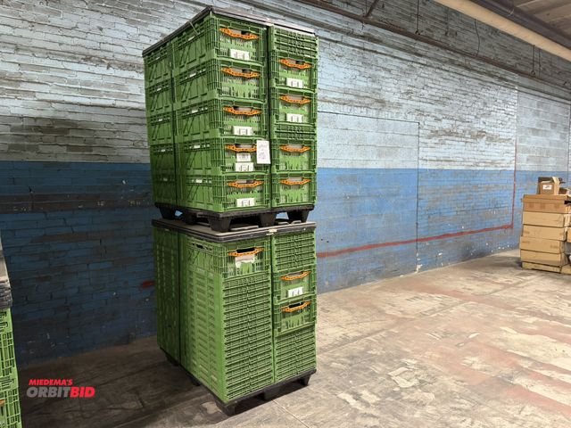 Lot 1-17444 - Lot of approx. (64) Cleverbox 23" x 7" x 16" collapsible plastic totes, some filled with Styrofoam b...