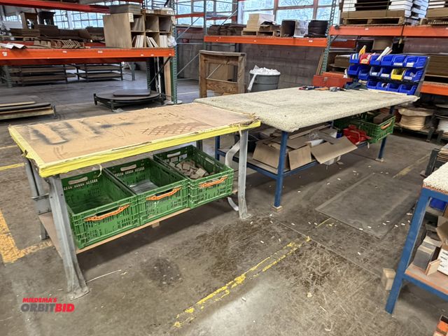 Lot 1-17291 - Lot including (1) 8' length x 34" height x 48" depth steel framed work bench with carpeted top, and ...