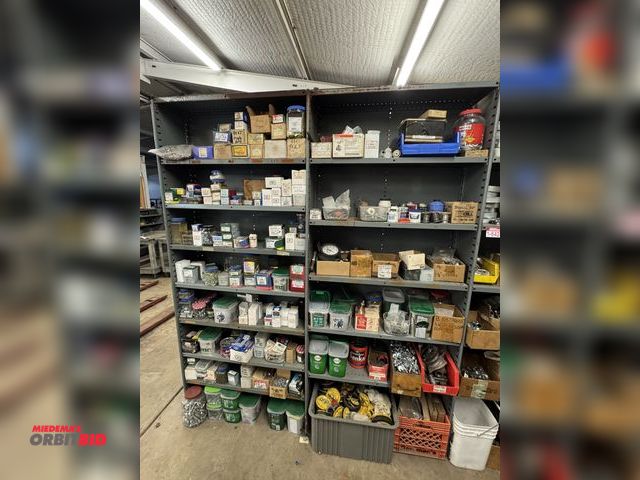 Lot 1-6429 - Contents of 2 shelving units with assorted hardware, includes 10 x 32 x 1/2" screws, set screws, was...