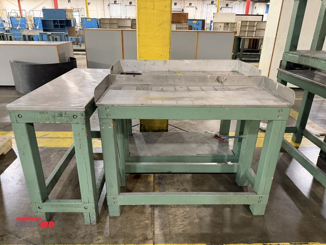 Lot 1-5280 - Lot of (3) 48" width x 36" height x 18" depth heavy duty wood framed stands with stainless steel top...