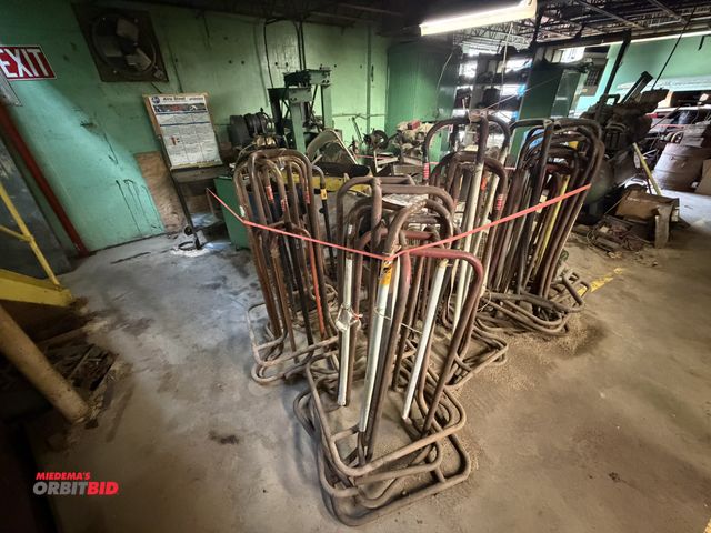 Lot 1-18495 - Large lot of assorted steel, includes assorted wire coils, (1) Niagara Power Shear, (1) die cart, be...