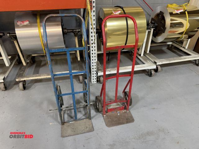 Lot 1-18717 - (1) 2-wheel dolly, and (1) 2-wheel dolly, missing wheels.