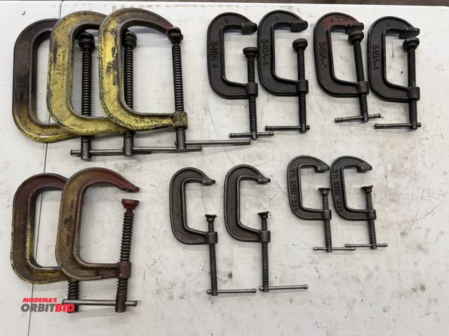 Lot 1-6128 - Lot of approx. 13 C-clamps, includes (5) 6", (4) model 540A-4, 4", (2) model 540-3, 3", and (2) mode...