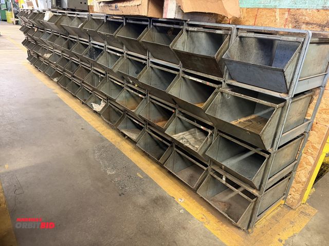 Lot 1-18814 - Lot of approx. (63) 14" x 11" x 17" stackable steel hardware storage bins, includes (1) additional f...