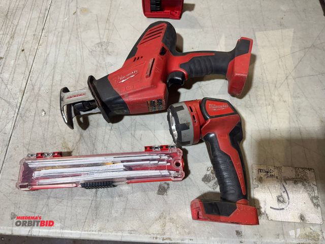 Lot 1-4175 - (1) Milwaukee Hackzall reciprocating saw, 18V, (1) Milwaukee M18 LED flashlight, and assorted Milwau...