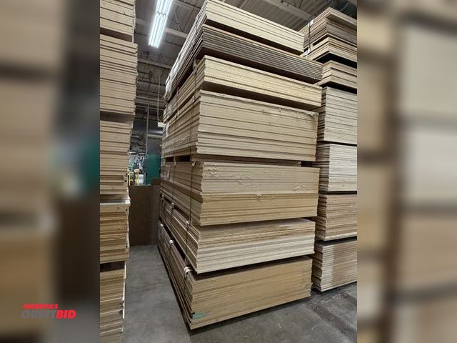 Lot 1-17426 - Lot of (7) bundles of MDF, veneer, and particle board, counts and details shown on tags in photos.