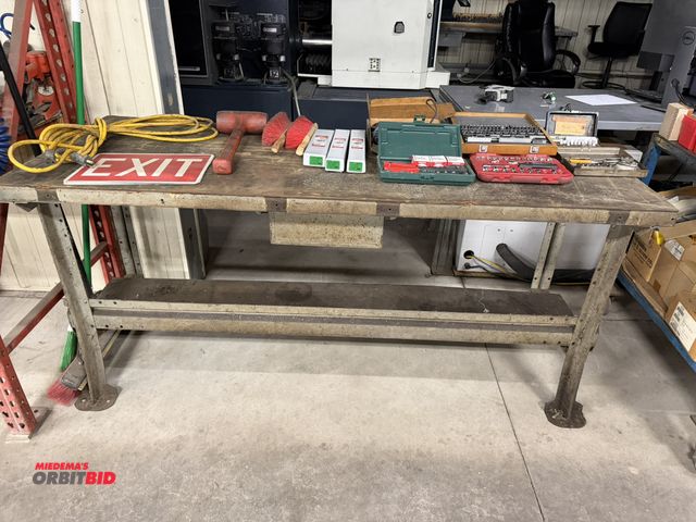 Lot 1-2044 - (1) 72" length x 34.5" height x 28" depth steel work bench with lower shelf and single drawer, inclu...