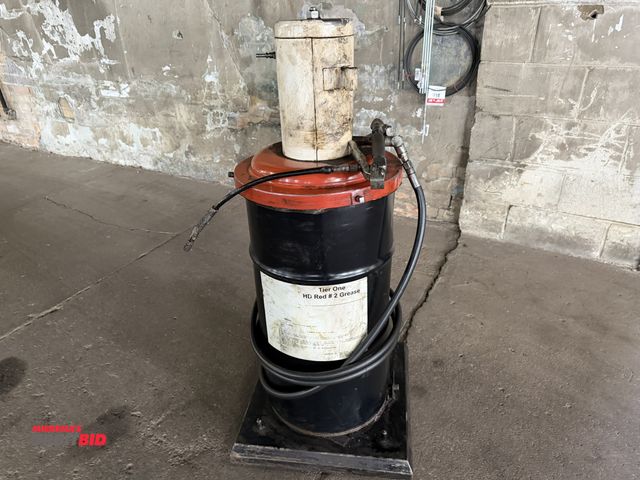 Lot 1-1123 - (1) approx. 3/4 full container of Tier One heavy duty red #2 grease with air powered pump and nozzle...