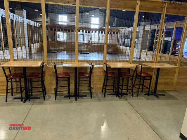 Lot 1-11165 - Set of (4) matching 36" length x 43" height x 24" depth metal framed tables with 1-1/2" thick solid ...