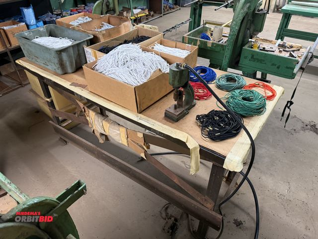 Lot 1-18457 - (1) Mead Chicago pneumatic S-hook crimp, includes metal table, 72" long x 30" wide, with contents, i...