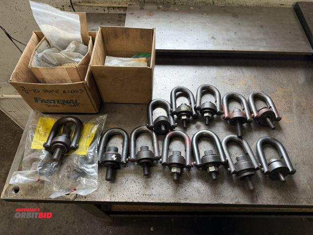 Lot 1-6451 - Lot of assorted lift shackles with various hex head cap screws, washers, and miscellaneous other har...