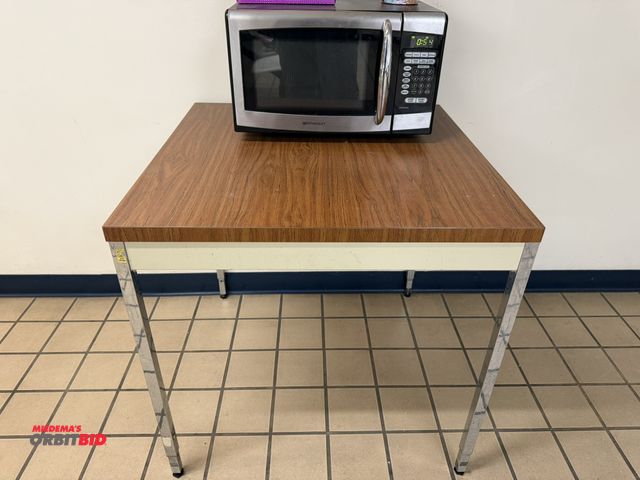 Lot 1-15704 - (1) Emerson microwave oven, with table, 30" x 30", and coffee maker.