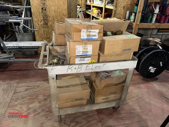 Lot 1-4532 - (1) Rubbermaid cart, approx. 40" long x 26" wide x 32.5" tall, and approx. (13) boxes of Thomas &amp...