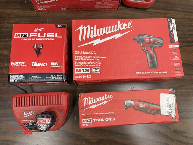 Lot 1-16867 - Lot of 3 new Milwaukee 12V cordless tools, includes (1) 1/4" hex impact driver, (1) 1/4" right angle...