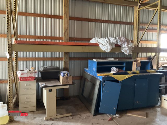 Lot 1-12009 - content of items shown on racking, includes one HON 15” width x 29” height x 25” depth two-drawer st...