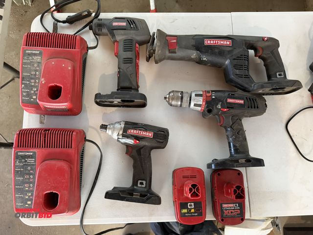 Lot 1-8358 - Lot of assorted Craftsman cordless tools, including (1) 19.2V reciprocating saw, (1) 19.2V, 1/2" ham...