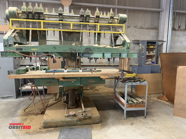 Lot 1-16208 - (1) make and model unknown multi spindle vertical boring machine with a 3 phase, 15 HP electric moto...