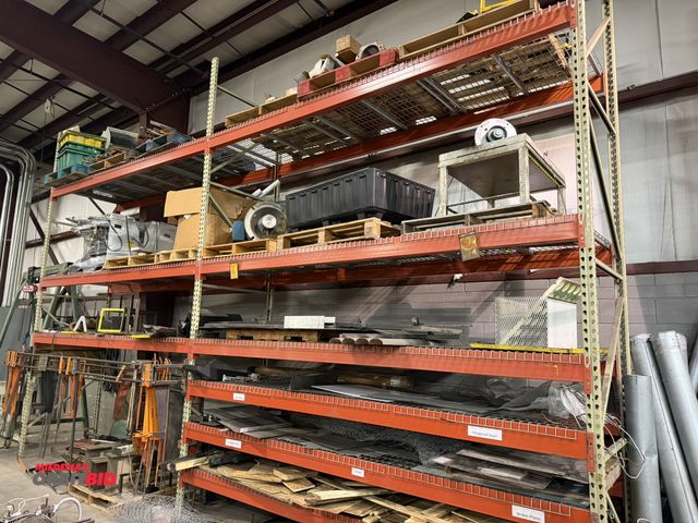 Lot 1-15750 - (2) sections of Teardrop style pallet racking, includes (3) 42" x 16' uprights (3" x 1.5"), includes...